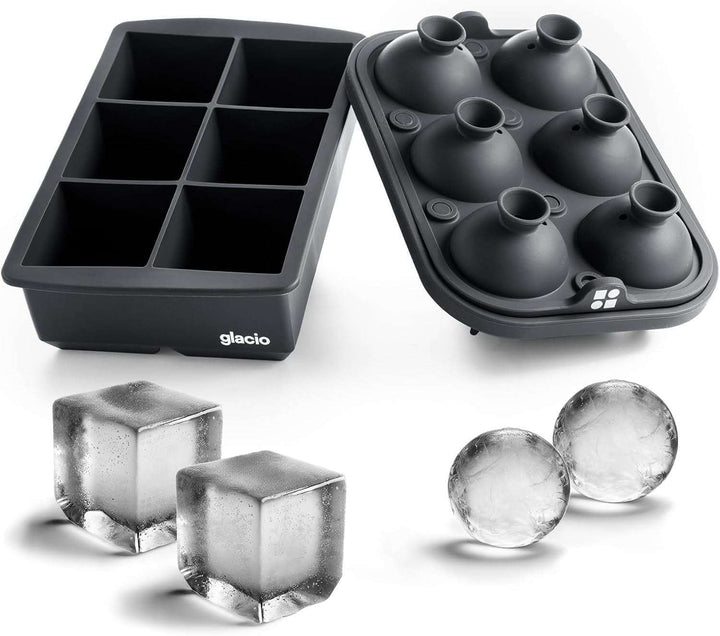 Ice Cube Molds – Large Silicone Ice & Sphere Mold Combo with Built-In Easy-Fill Funnel 2-Inch round & Square Whiskey Ice Molds for Cocktails & Bourbon