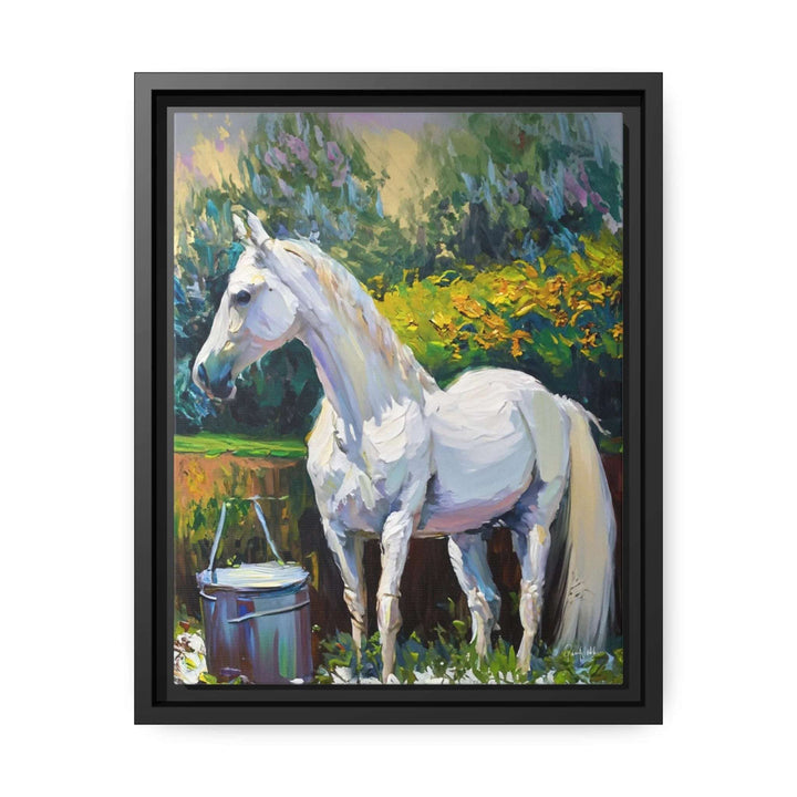 Transform your space with the stunning WHITE HORSE in the GARDEN Canvas Wall Art by Queennoble! 🌿🐴✨