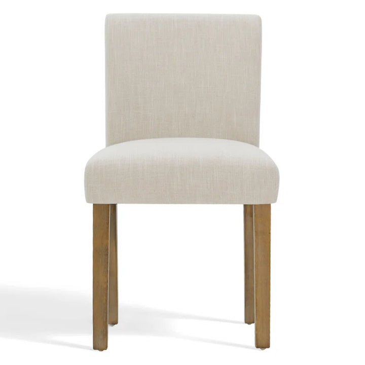 Modern Linen Upholstered Dining Chairs (Set of 2) – High-Back Parsons Style in Natural Wood Finish