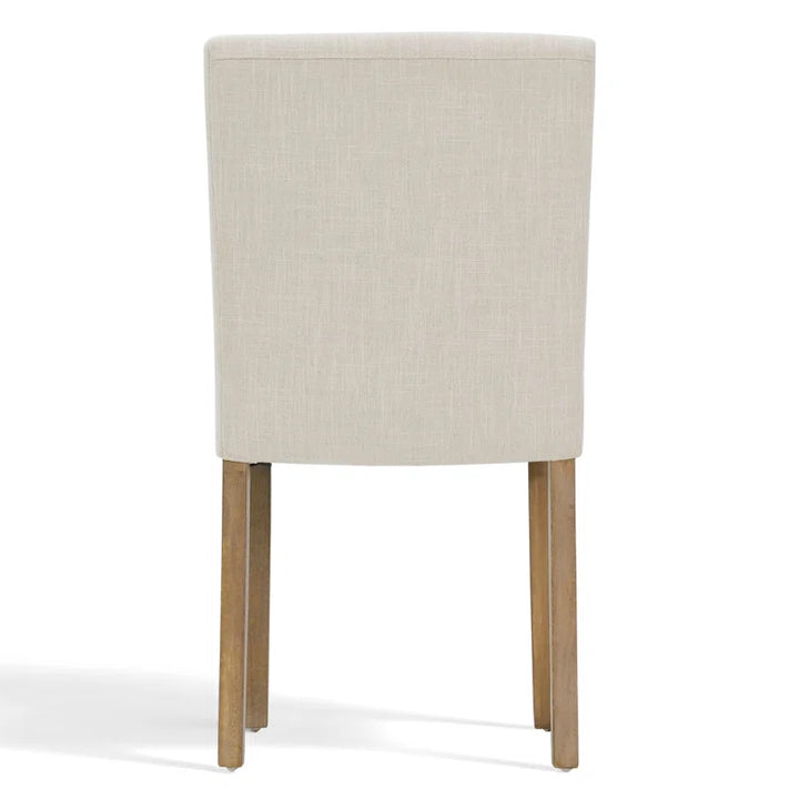 Modern Linen Upholstered Dining Chairs (Set of 2) – High-Back Parsons Style in Natural Wood Finish