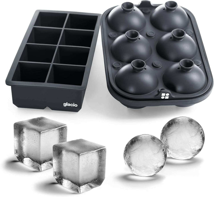 Ice Cube Molds – Large Silicone Ice & Sphere Mold Combo with Built-In Easy-Fill Funnel 2-Inch round & Square Whiskey Ice Molds for Cocktails & Bourbon