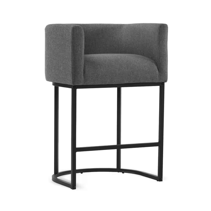 Counter Height Bar Stool - Low Back with Black Metal Frame - Dark Gray Linen Fabric Stool (Set of 3)