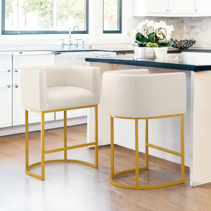 Counter Height Bar Stool - Low Back with Black Metal Frame - Dark Gray Linen Fabric Stool (Set of 3)