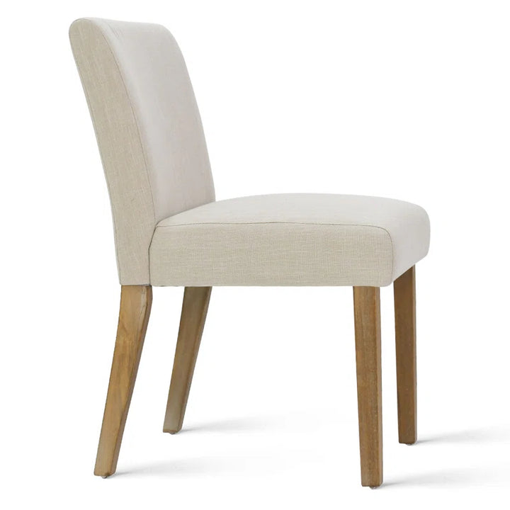 Modern Linen Upholstered Dining Chairs (Set of 2) – High-Back Parsons Style in Natural Wood Finish