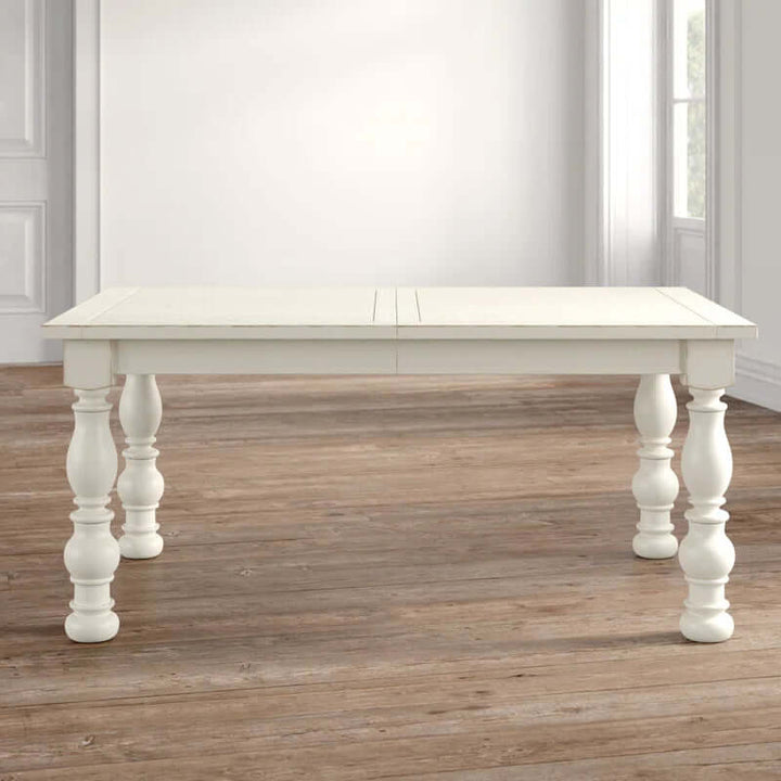 Extendable French Country Dining Table – Distressed Cream Finish, Seats 6–8
