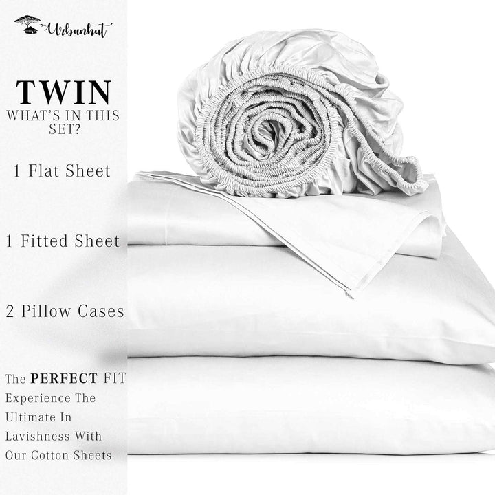 700 Thread Count Egyptian Cotton Sheets Twin Size, 4Pc Sheet Set Soft Luxury Bed Sheets for Twin Size Bed, Sateen Weave Hotel Sheets, 16'' Elasticized Deep Pocket - White