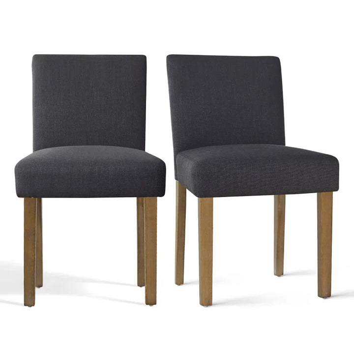 Modern Linen Upholstered Dining Chairs (Set of 2) – High-Back Parsons Style in Natural Wood Finish