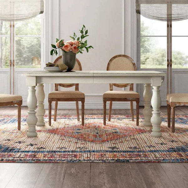 Extendable French Country Dining Table – Distressed Cream Finish, Seats 6–8