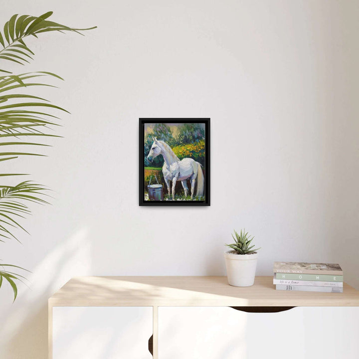 Transform your space with the stunning WHITE HORSE in the GARDEN Canvas Wall Art by Queennoble! 🌿🐴✨