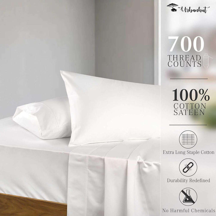 700 Thread Count Egyptian Cotton Sheets Twin Size, 4Pc Sheet Set Soft Luxury Bed Sheets for Twin Size Bed, Sateen Weave Hotel Sheets, 16'' Elasticized Deep Pocket - White