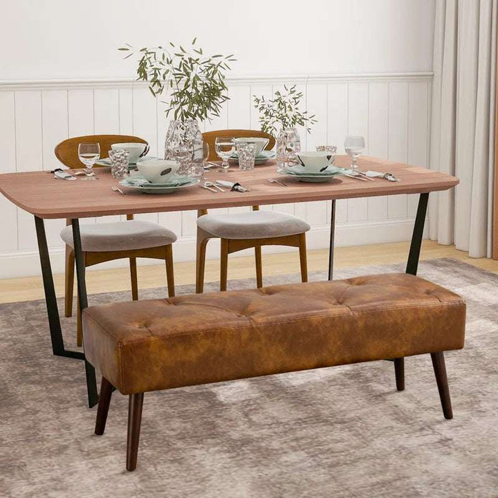 Sveina Faux Leather Bench, 44" Wide with Metal Legs