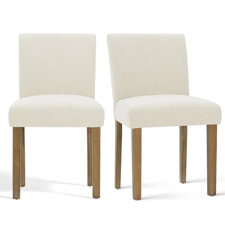 Modern Linen Upholstered Dining Chairs (Set of 2) – High-Back Parsons Style in Natural Wood Finish