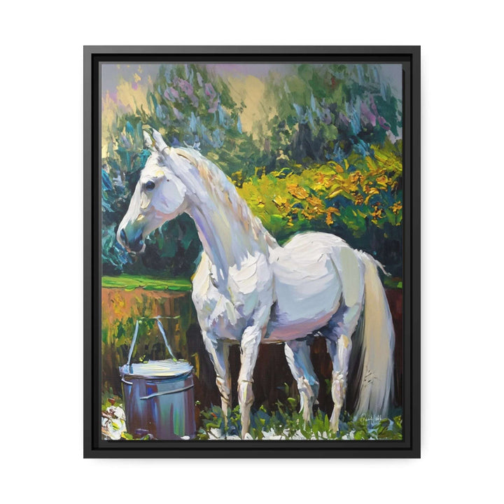 Transform your space with the stunning WHITE HORSE in the GARDEN Canvas Wall Art by Queennoble! 🌿🐴✨
