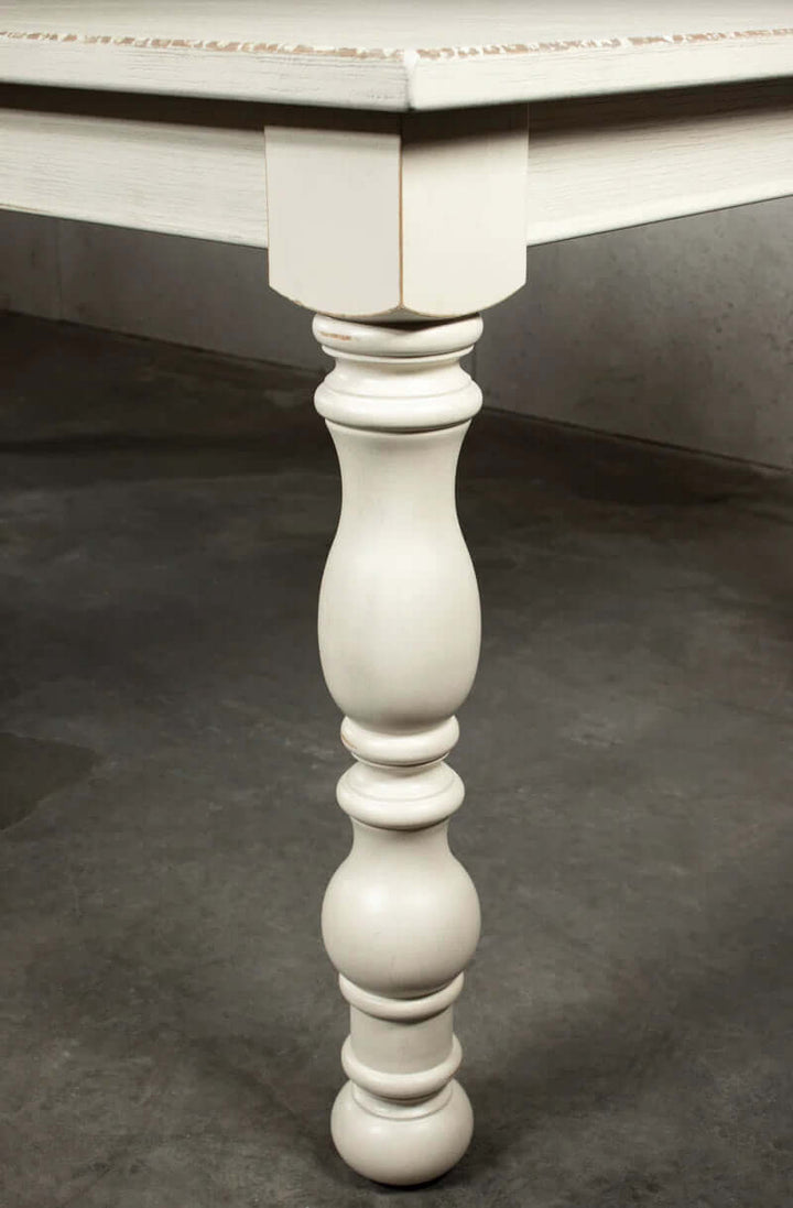 Extendable French Country Dining Table – Distressed Cream Finish, Seats 6–8