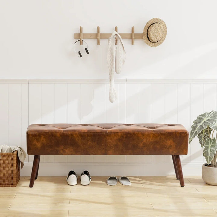 Sveina Faux Leather Bench, 44" Wide with Metal Legs