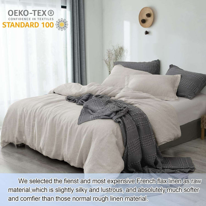 100% French Flax Linen Duvet Cover Set King, 3Pcs Garment Washed Soft, Breathable Durable Cooling Duvet Cover for Hot Sleepers, 1 Duvet Cover and 2 Pillowshams, 106"X 92", Linen