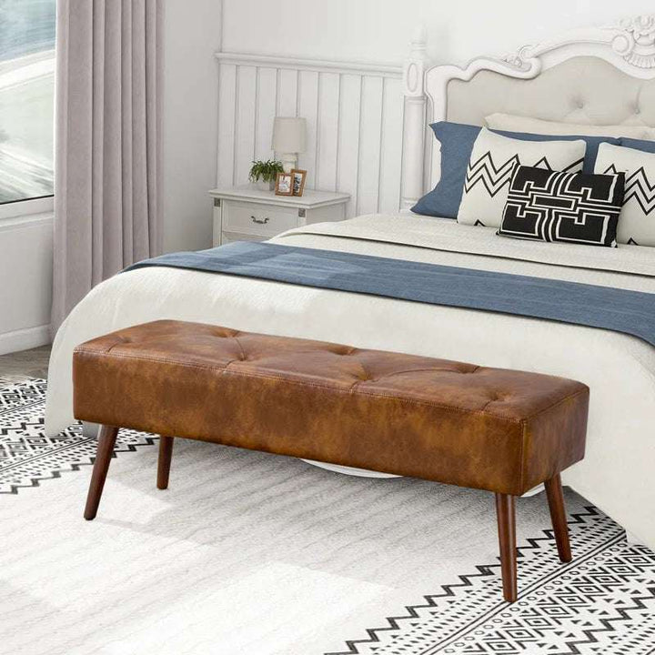 Sveina Faux Leather Bench, 44" Wide with Metal Legs