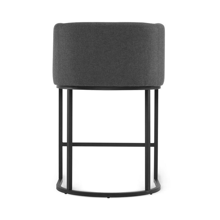 Counter Height Bar Stool - Low Back with Black Metal Frame - Dark Gray Linen Fabric Stool (Set of 3)