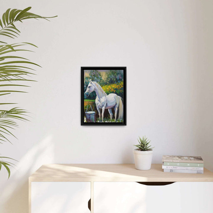 Transform your space with the stunning WHITE HORSE in the GARDEN Canvas Wall Art by Queennoble! 🌿🐴✨