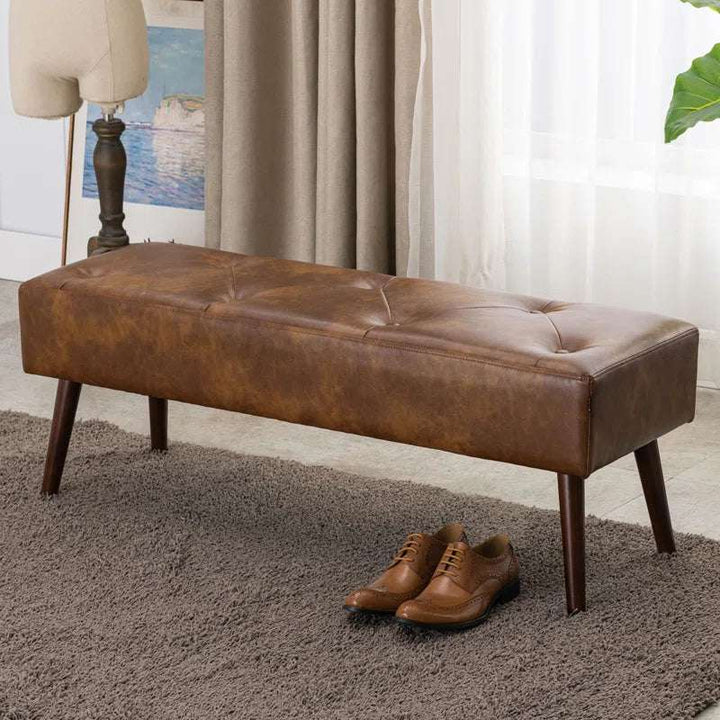 Sveina Faux Leather Bench, 44" Wide with Metal Legs