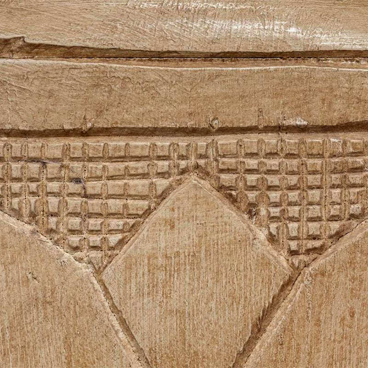 Close-up of intricate hand-carved detailing on Totem 62'' Traditional Floor Lamp made from mango wood.