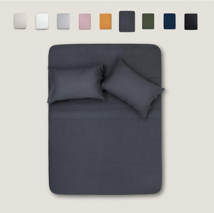 Pure Linen Sheets Set, 100% French Natural Linen Flax Bedding 4Pc Set (Queen, 1 Flat Sheet, 1 Fitted Sheet, 2 Pillowcases) - Butternut