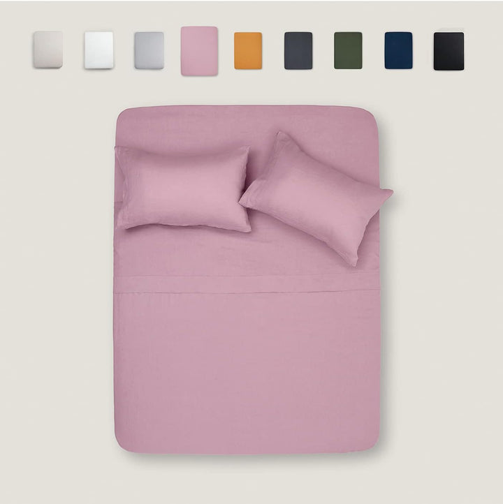 Pure Linen Sheets Set, 100% French Natural Linen Flax Bedding 4Pc Set (Queen, 1 Flat Sheet, 1 Fitted Sheet, 2 Pillowcases) - Butternut