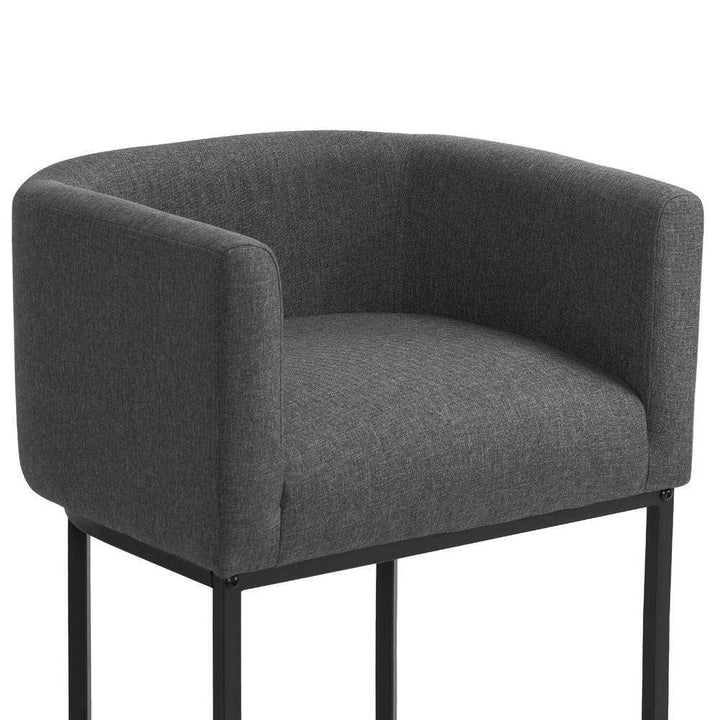 Counter Height Bar Stool - Low Back with Black Metal Frame - Dark Gray Linen Fabric Stool (Set of 3)