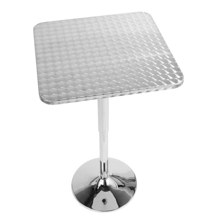 Adjustable Height Pub Table – Stainless Steel Bar Table with Hammered Square Top (26"–41")