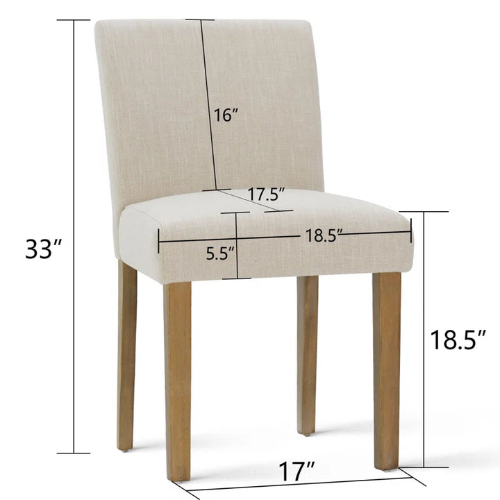 Modern Linen Upholstered Dining Chairs (Set of 2) – High-Back Parsons Style in Natural Wood Finish