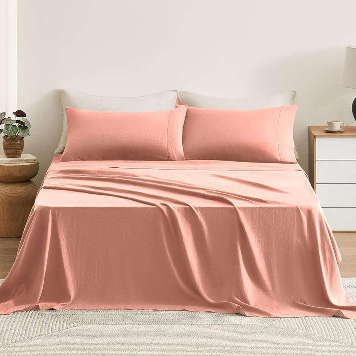 Pure Linen Sheets Set, 100% French Natural Linen Flax Bedding 4Pc Set (Queen, 1 Flat Sheet, 1 Fitted Sheet, 2 Pillowcases) - Butternut