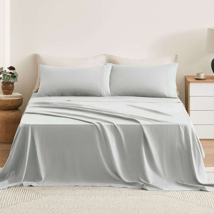 Pure Linen Sheets Set, 100% French Natural Linen Flax Bedding 4Pc Set (Queen, 1 Flat Sheet, 1 Fitted Sheet, 2 Pillowcases) - Butternut
