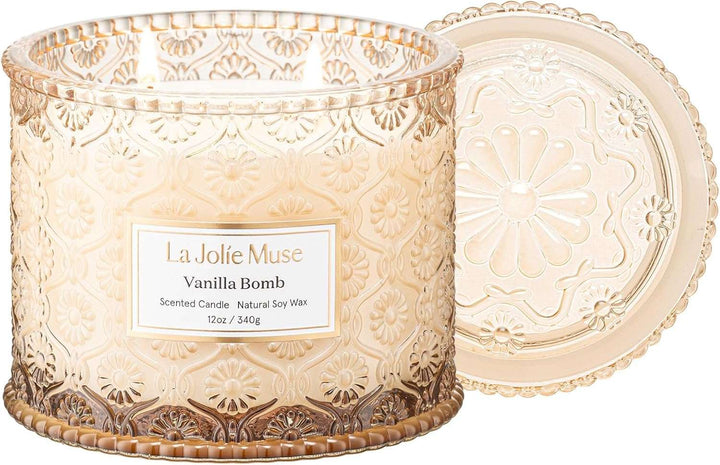 Amber Candle, Scented Candles for Home, Large 2-Wick Soy Candles, Luxury Jar Candle Gifts for Women & Men, 60 Hours Long Burning, Sahara Ambre, 12Oz