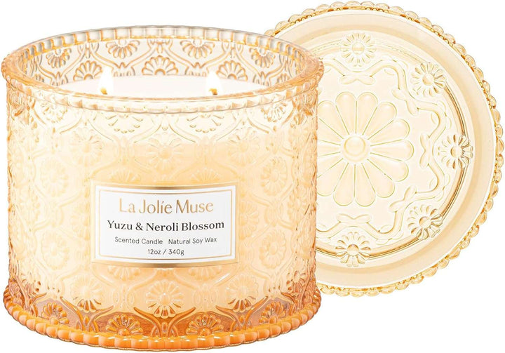 Amber Candle, Scented Candles for Home, Large 2-Wick Soy Candles, Luxury Jar Candle Gifts for Women & Men, 60 Hours Long Burning, Sahara Ambre, 12Oz