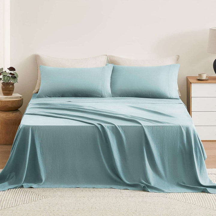 Pure Linen Sheets Set, 100% French Natural Linen Flax Bedding 4Pc Set (Queen, 1 Flat Sheet, 1 Fitted Sheet, 2 Pillowcases) - Butternut