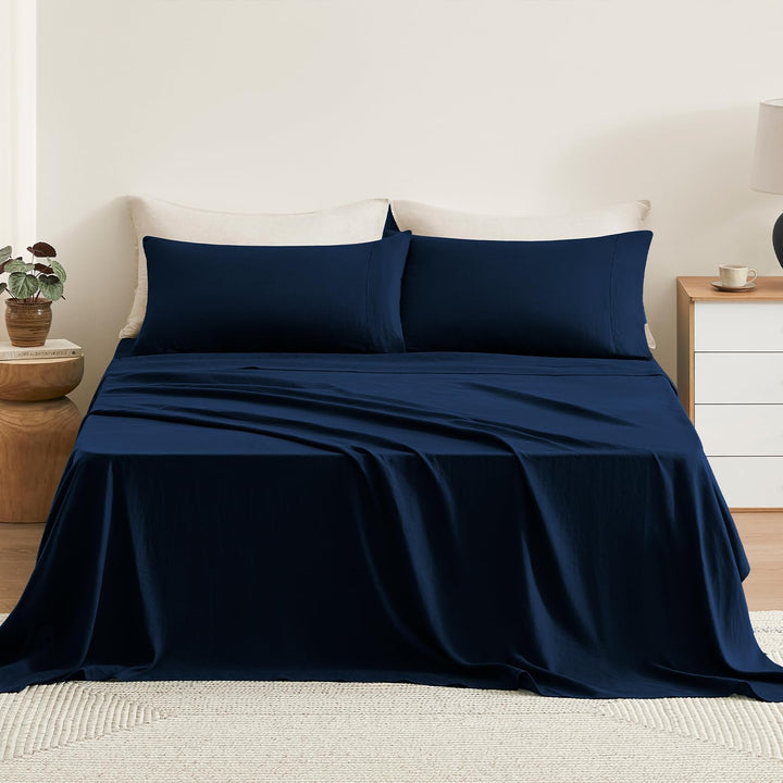 Pure Linen Sheets Set, 100% French Natural Linen Flax Bedding 4Pc Set (Queen, 1 Flat Sheet, 1 Fitted Sheet, 2 Pillowcases) - Butternut