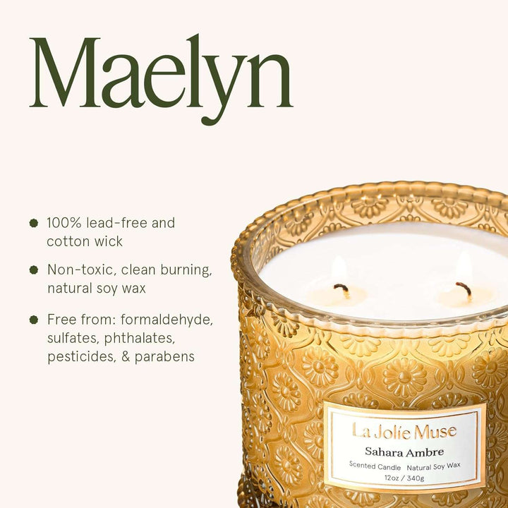Amber Candle, Scented Candles for Home, Large 2-Wick Soy Candles, Luxury Jar Candle Gifts for Women & Men, 60 Hours Long Burning, Sahara Ambre, 12Oz