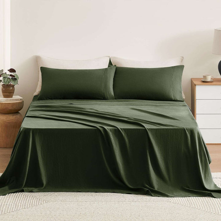 Pure Linen Sheets Set, 100% French Natural Linen Flax Bedding 4Pc Set (Queen, 1 Flat Sheet, 1 Fitted Sheet, 2 Pillowcases) - Butternut