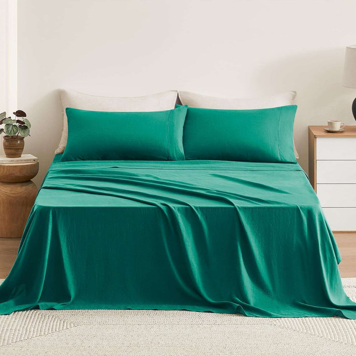 Pure Linen Sheets Set, 100% French Natural Linen Flax Bedding 4Pc Set (Queen, 1 Flat Sheet, 1 Fitted Sheet, 2 Pillowcases) - Butternut