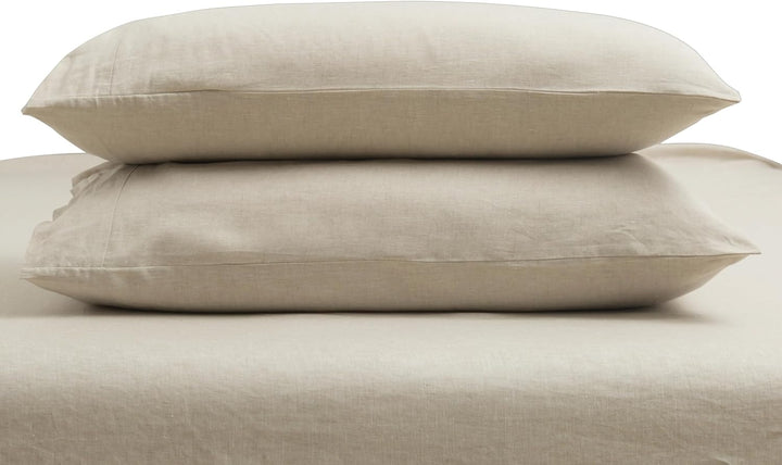 Pure Linen Sheets Set, 100% French Natural Linen Flax Bedding 4Pc Set (Queen, 1 Flat Sheet, 1 Fitted Sheet, 2 Pillowcases) - Butternut
