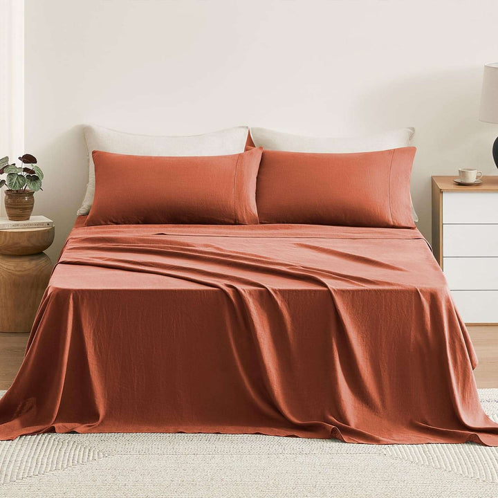 Pure Linen Sheets Set, 100% French Natural Linen Flax Bedding 4Pc Set (Queen, 1 Flat Sheet, 1 Fitted Sheet, 2 Pillowcases) - Butternut