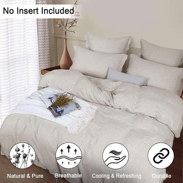 100% French Flax Linen Duvet Cover Set King, 3Pcs Garment Washed Soft, Breathable Durable Cooling Duvet Cover for Hot Sleepers, 1 Duvet Cover and 2 Pillowshams, 106"X 92", Linen
