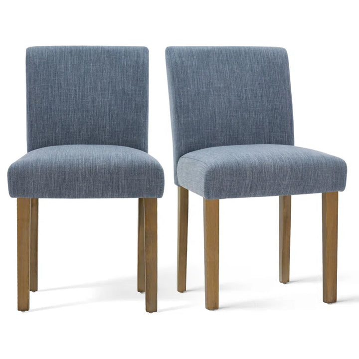 Modern Linen Upholstered Dining Chairs (Set of 2) – High-Back Parsons Style in Natural Wood Finish