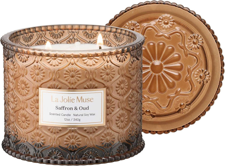 Amber Candle, Scented Candles for Home, Large 2-Wick Soy Candles, Luxury Jar Candle Gifts for Women & Men, 60 Hours Long Burning, Sahara Ambre, 12Oz