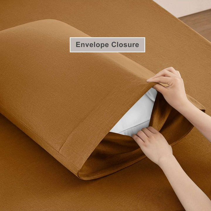 Pure Linen Sheets Set, 100% French Natural Linen Flax Bedding 4Pc Set (Queen, 1 Flat Sheet, 1 Fitted Sheet, 2 Pillowcases) - Butternut