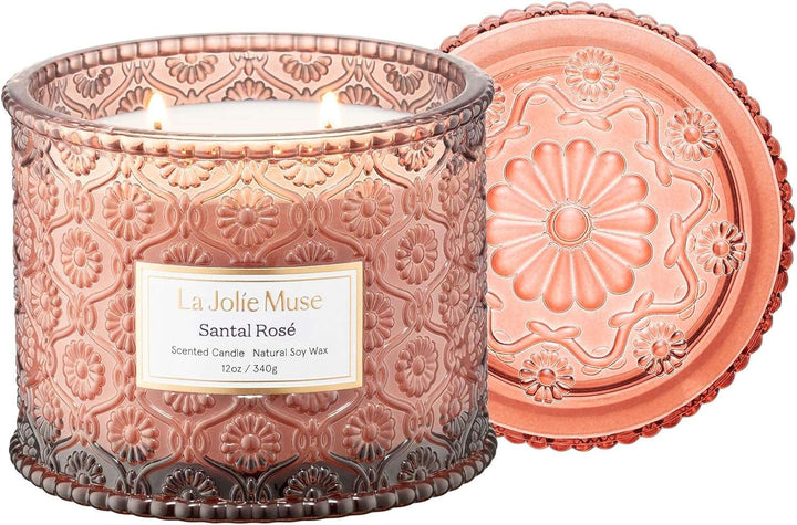 Amber Candle, Scented Candles for Home, Large 2-Wick Soy Candles, Luxury Jar Candle Gifts for Women & Men, 60 Hours Long Burning, Sahara Ambre, 12Oz