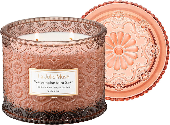Amber Candle, Scented Candles for Home, Large 2-Wick Soy Candles, Luxury Jar Candle Gifts for Women & Men, 60 Hours Long Burning, Sahara Ambre, 12Oz