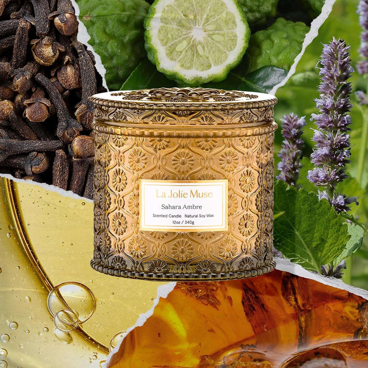 Amber Candle, Scented Candles for Home, Large 2-Wick Soy Candles, Luxury Jar Candle Gifts for Women & Men, 60 Hours Long Burning, Sahara Ambre, 12Oz