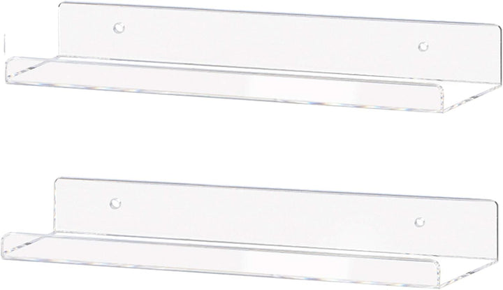 Clear Acrylic Shelf 15" Invisible Floating Wall Ledge Bookshelf, Kids Book Display Shelves Wall Mounted (15 Inch 3Pack)