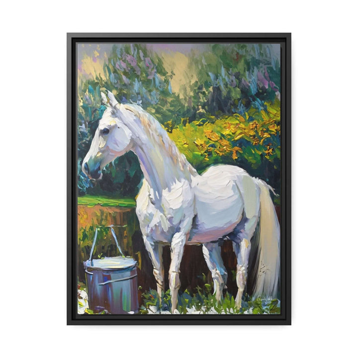 Transform your space with the stunning WHITE HORSE in the GARDEN Canvas Wall Art by Queennoble! 🌿🐴✨
